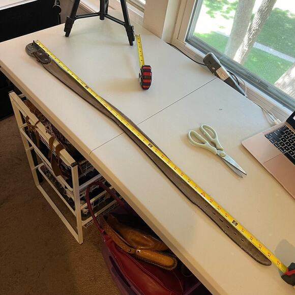 Vintage Distressed Stitched Brown Genuine Leather Eagle Buckle Belt - L - Picture 11 of 12